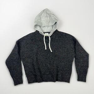 Aerie OFFLINE Hoodie Sweater Womens Medium Fuzzy Knit Gray Hood Pullover M